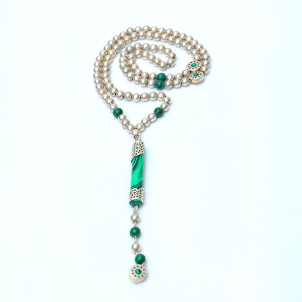 99 Beads Malachite & Silver Rosary - RNSC002