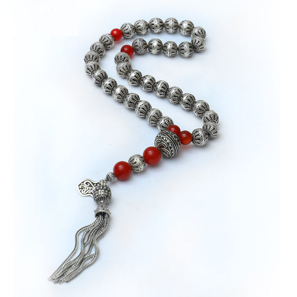 33 Beads Silver & Agate Stones Rosary