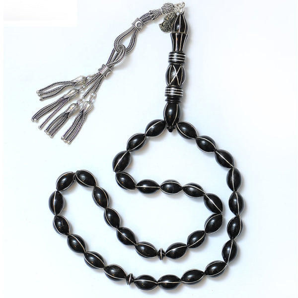 33 Beads Ebony studded with Black coral Stones Rosary - RTCS020