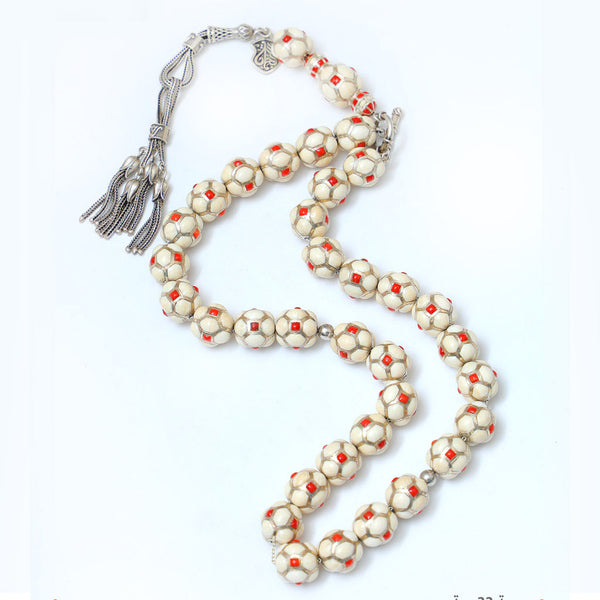 33 Beads Ivory Silver & Precious Coral - RTIS003