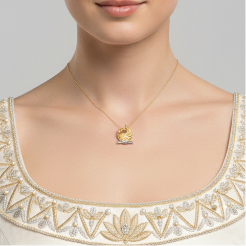 18K Yellow Gold Pharaonic Falcon Wing Drop Necklace - K-P208G/B