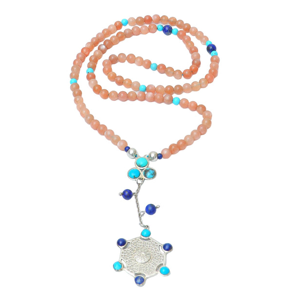 سبحة 99 حبة صن ستون مع فضة وتركواز