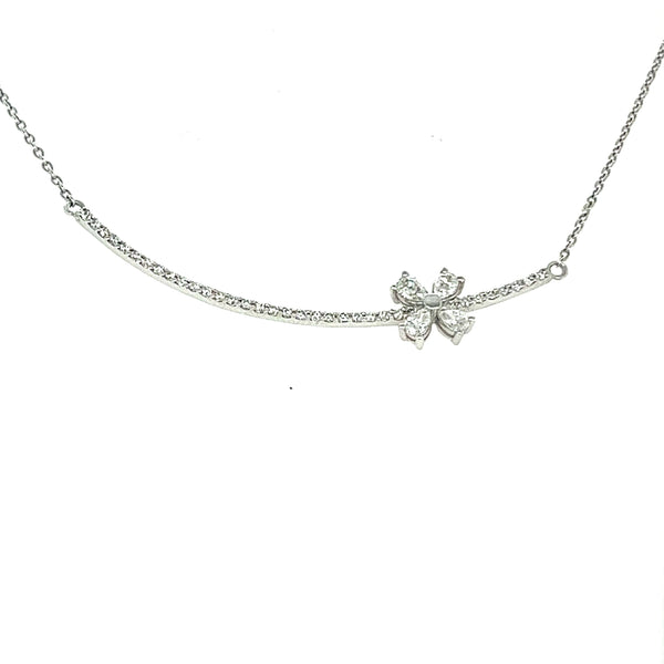 Dangling Flowral Bar Necklace in 18K White Gold - YK237006KA/J