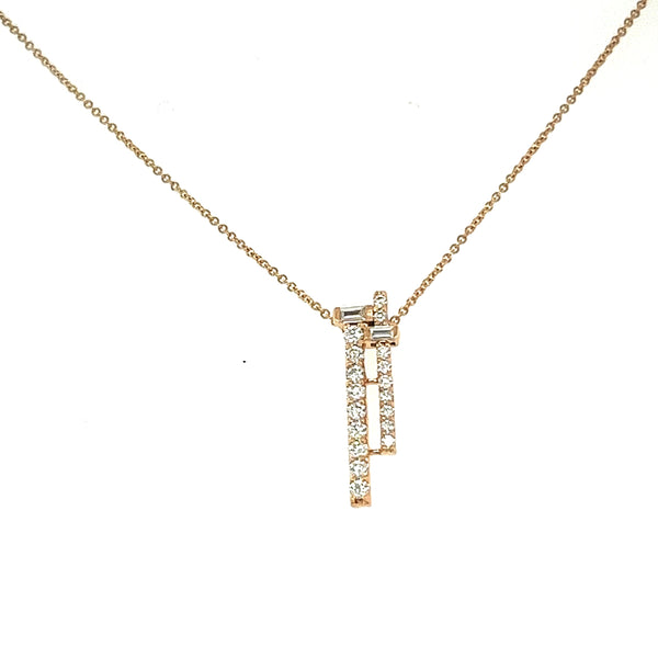 Dangling 2 Diamond Bars Necklace in 18K Rose Gold - S-P153B