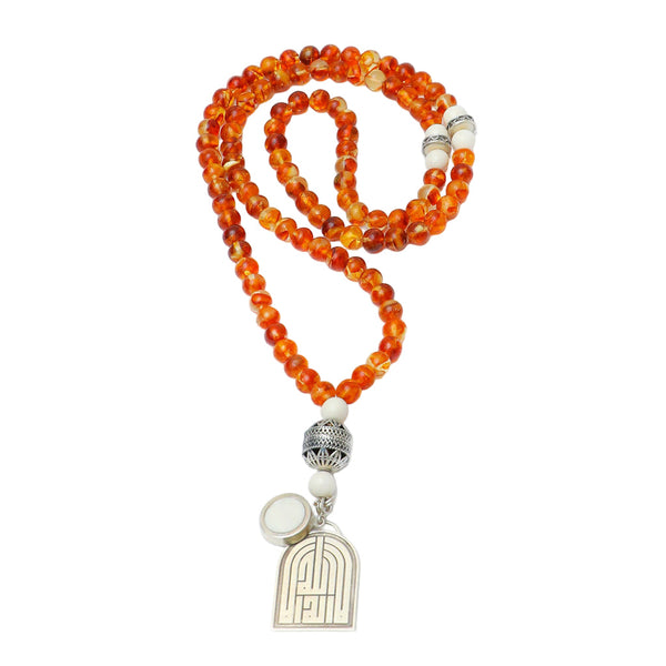 سبحه 99 حبه من الكهرمان وعظم جمل وفضه عيار925