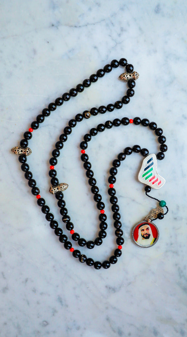 99 Yusr,Coral Stones and Silver Rosary - RHCS020