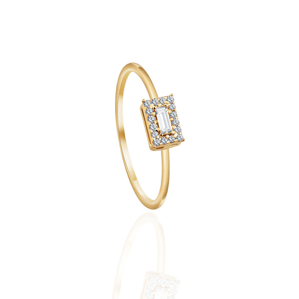 Center Baguette with diamond frame promise  Rings in Yellow 18 K Gold - S-R189SON