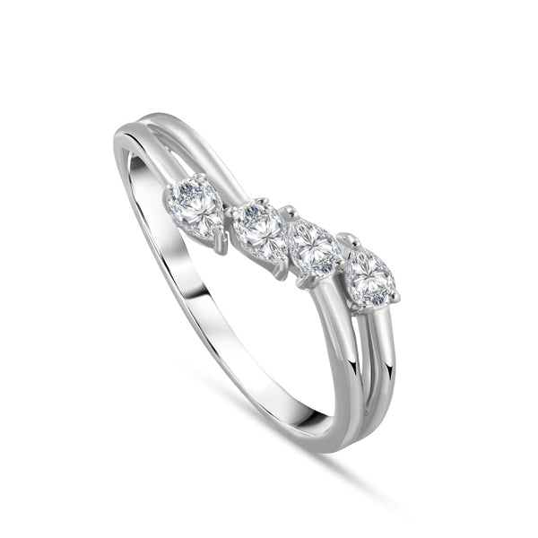 Classic 4 pear Diamond Ring in 18k white Gold / S-R251S