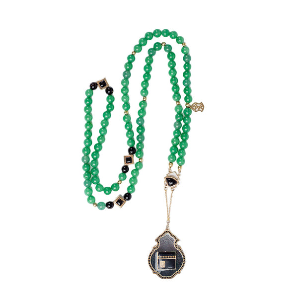 سبحة 100 حباية جاد طبيعى مطعم بأحجار اليسر الطبيعى