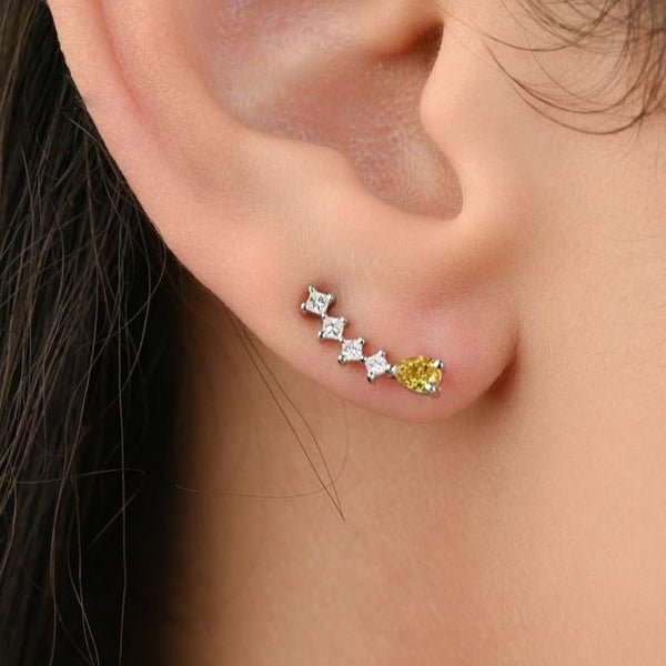 Earring branch shape white Yellow Sapphire Stone in 18k white gold - B-LINK261E