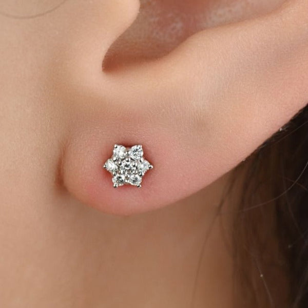 Diamond Floral Shaped Stud in 18K White Gold - B-S-BG007E