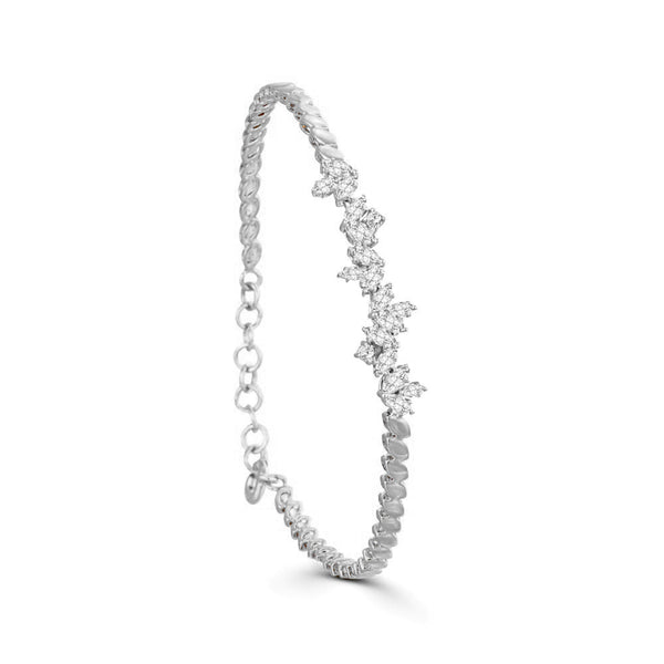 Beautiful Beaded Diamond Bangle 18K White Gold - B-S-BG018B