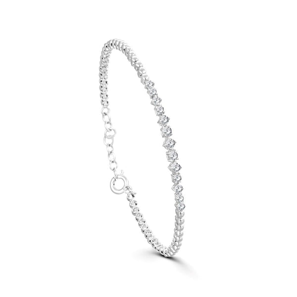 Beautiful Beaded Diamond Tennis Bangle 18K White Gold - B-S-BG019B