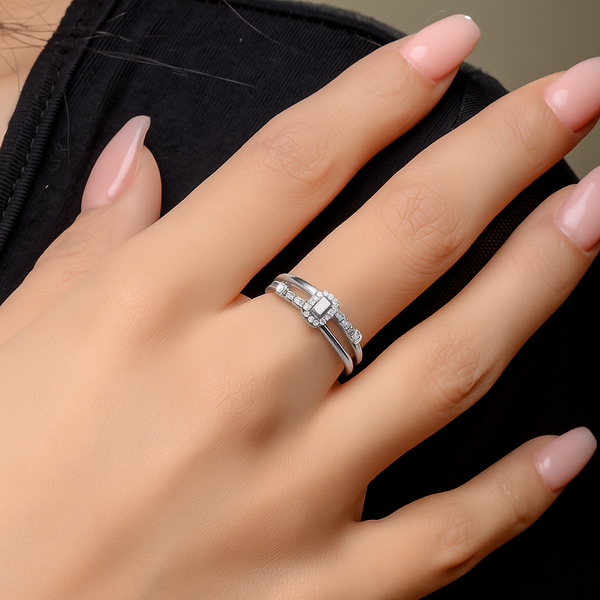 18K White Double Layer Diamond Ring - S-R325S