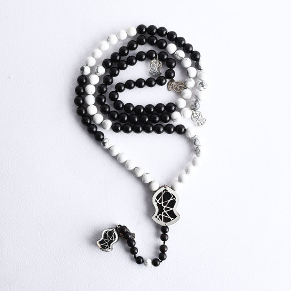 99 Black Ebony with Howlite Stones with sliver Rosary - RHWS031