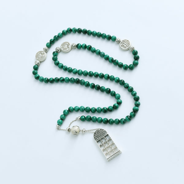 99 Malachite Stones with Camel Bone and Sliver Rosary - RHCS010