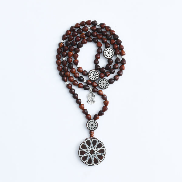 100 Red Ebony Wood with sliver Rosary - RHWS001