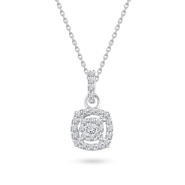 Classic Dangling summer diamond Necklace square shape in 18k White Gold White gold / S-P378S