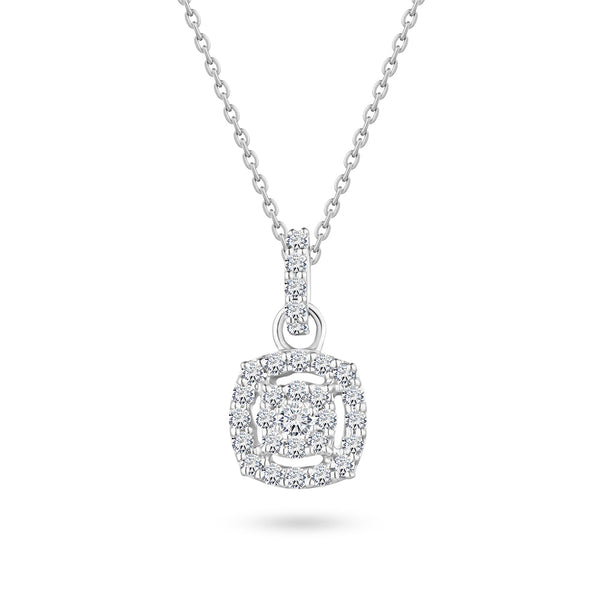 Classic Dangling summer diamond Necklace square shape in 18k White gold - S-P378S