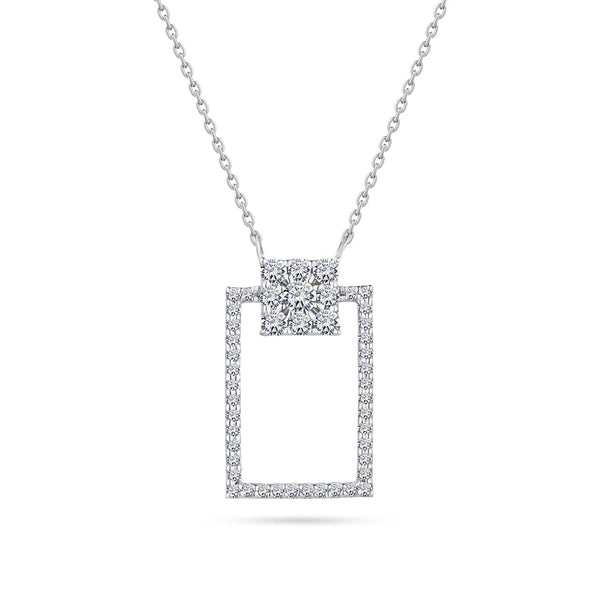 Classic Summer dangling Diamond Square Necklace in 18k White Gold S-P387S