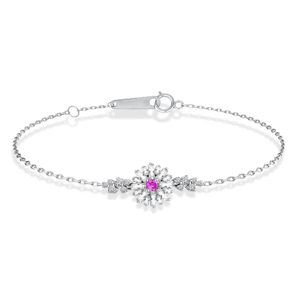 Classic Summer Flower shape Diamond Bracelet in 18k White Gold / S-B245S