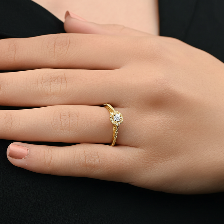 Diamond Double Layered Beautiful Ring In 18k Yellow gold- Siran by IRAM