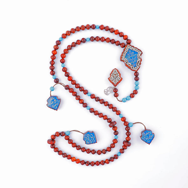 99 Red Ebony and Turquoise Rosary - RHWC029