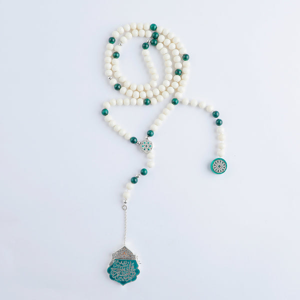 99 Beads Camel Bone with Malachite Stones - RHCS009