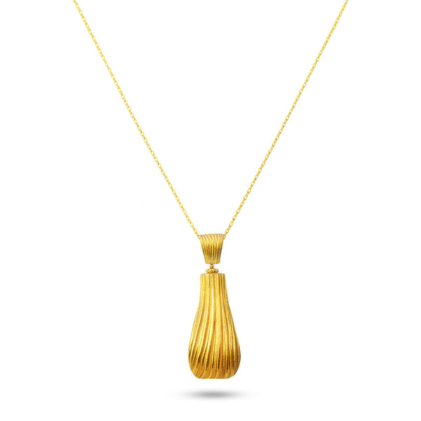 18K Yellow Gold Pleated Textured Drop Pendant Necklace - FMS-104/P