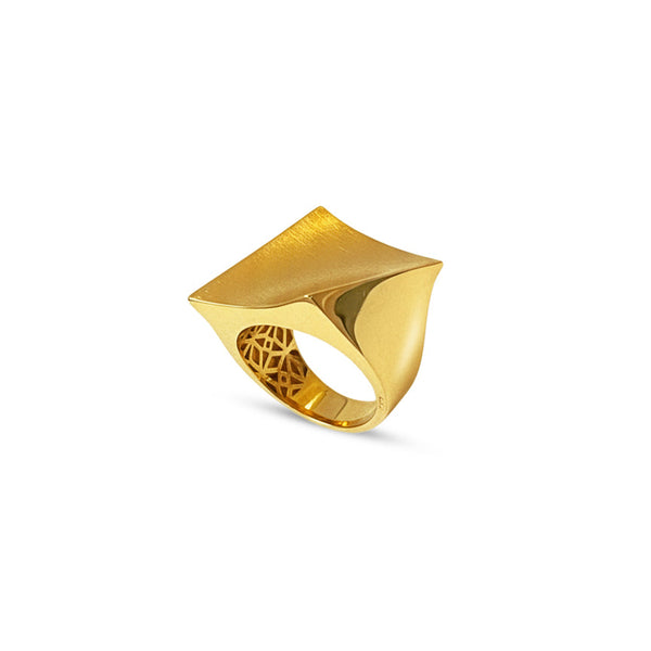 18K Yellow Gold Brushed Geometric Ring - FYZ-233