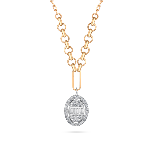 Dangling Baguette Diamond Circle Necklace in 18 K Rose Gold - v