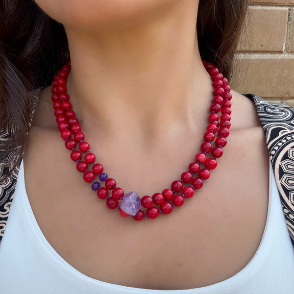 سبحة 99 حباية من احجار  المرجان مطعمه ب 3 احجار رو اماتيست طبيعى