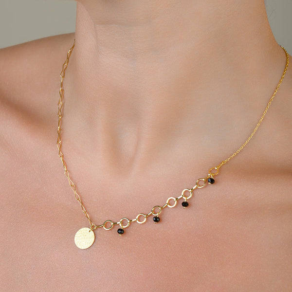 Unique Beautiful Gold Necklace with Black Stones - J-P017A/G
