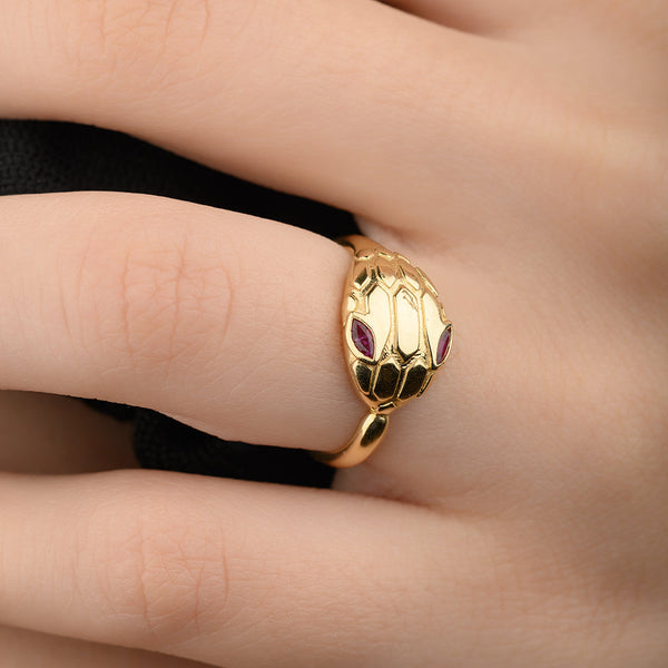 18K Cobra Snake Gold Ring - J-R093G/G