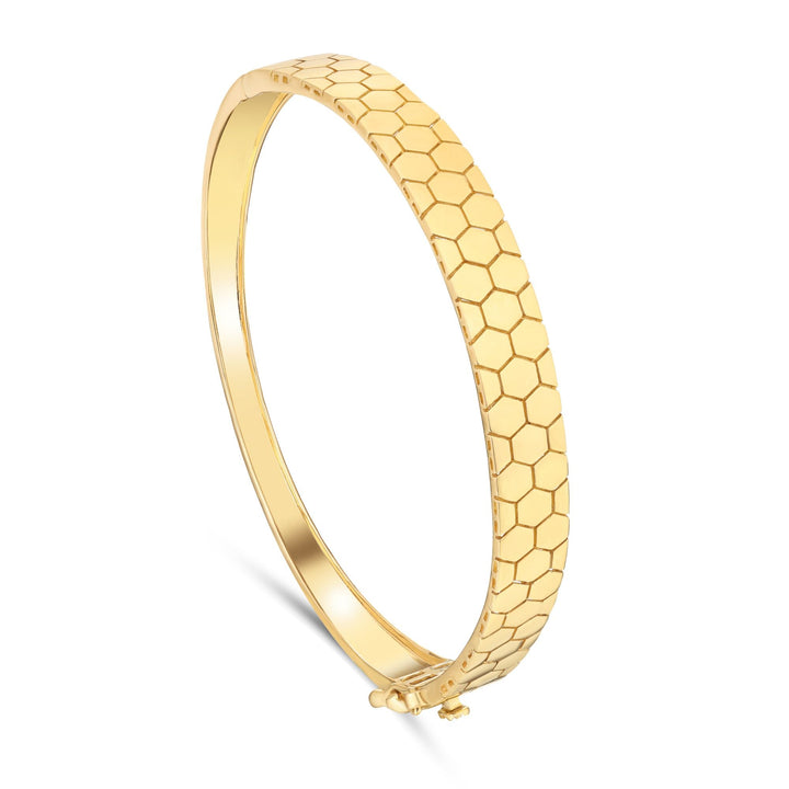 18K Yellow Gold Honeycomb Pattern Bangle - K-B201G/B - KLEO-BY-THE-JEWELRY-HOUSE