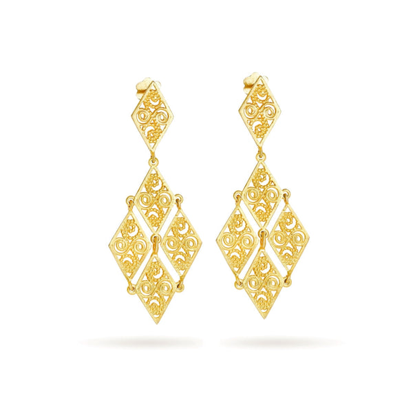 18K Gold Earring in FILIGREE Rhombus - K-E057G