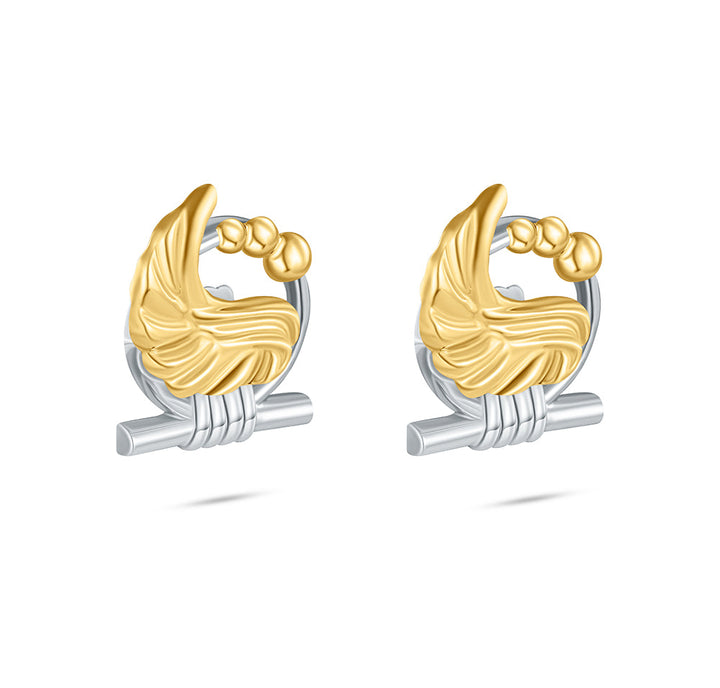 18K Yellow Gold Pharaonic Falcon Wing Hoop Earrings	 - K-E113G/B