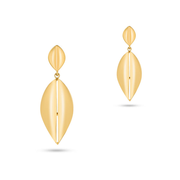 18K Yellow Gold Leaf Drop Earrings - K-E182KG/B -KLEO-by-TJH-Made-in-Egypt-SIRAN-by-IRAM-jewelry