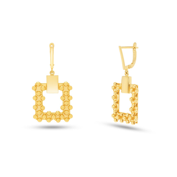 18K Yellow Gold Beaded Square Drop Earrings - K-H049EG/B -KLEO-by-TJH-Made-in-Egypt-SIRAN-by-IRAM-jewelry