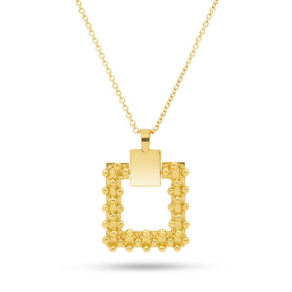 18K Yellow Gold Beaded Square Pendant Necklace - K-H049NG/B/G -KLEO-by-TJH-Made-in-Egypt-SIRAN-by-IRAM-jewelry