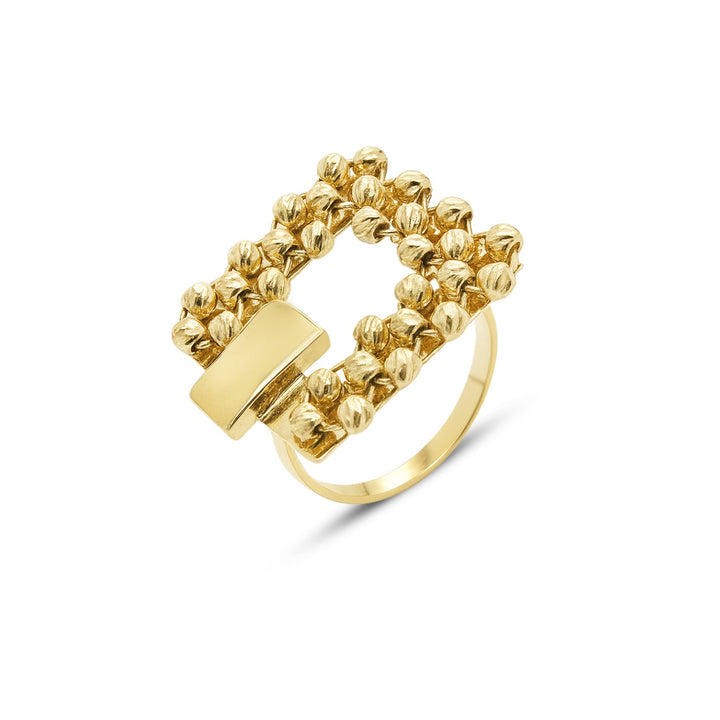 18K Yellow Gold Beaded Square Ring - K-H049RG/B -KLEO-by-TJH-Made-in-Egypt-SIRAN-by-IRAM-jewelry