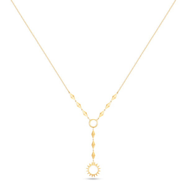 18K Yellow Gold Sunburst Drop Necklace - K-N082G/B