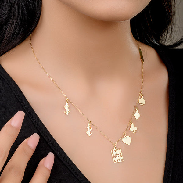 18K Cards Gold Necklace - K-P211G/B