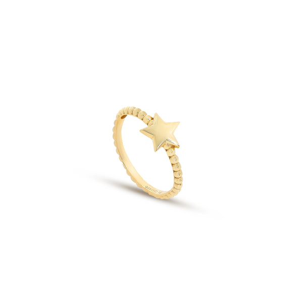 18K Beaded With Golden Star Gold Ring - K-R122G