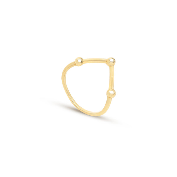 18K Golden 3 Beads Gold Ring - K-R136G