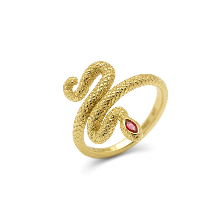 18K Yellow Gold Serpent Ring with Ruby Stone - K-R238GT/C -KLEO-by-TJH-Made-in-Egypt-SIRAN-by-IRAM-jewelry