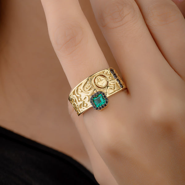 18K Color Stone Wide Gold Ring - K-R308GS/B