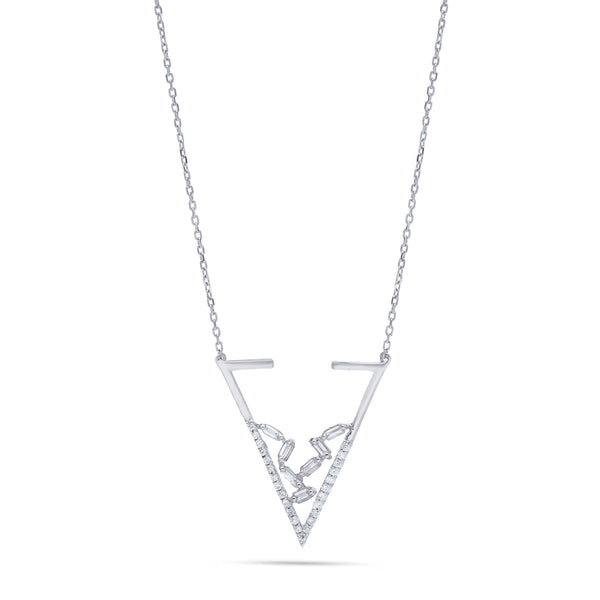 Unique Diamond Triangle with Leaves necklace in white 18K Gold - SIR1227