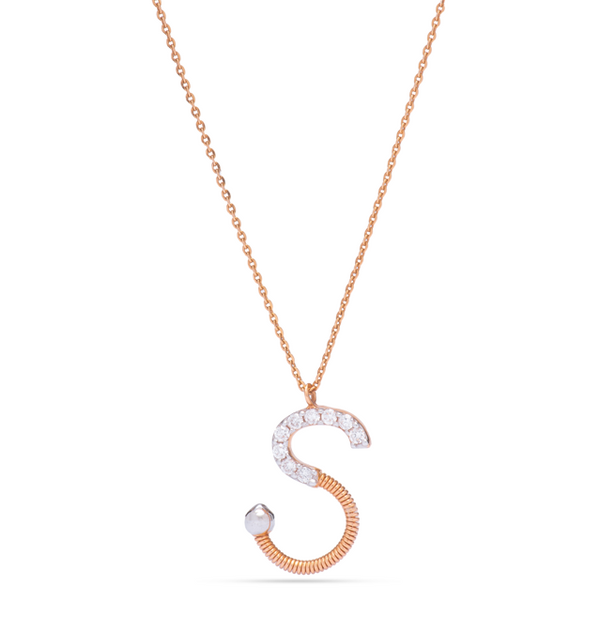 Letter "S" Diamond Necklace in 18K Rose Gold - S-P114