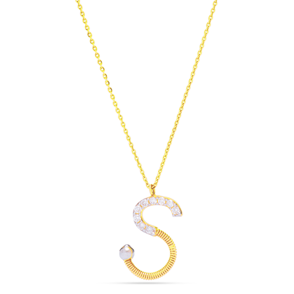 Letter "S" Diamond Necklace in 18K Yellow gold - S-P114